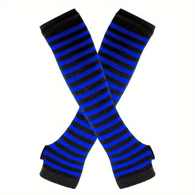 Festive Striped Winter Arm Sleeves - Fire Ninja Style - Women‘s Fashion Accessory - Hand Wash or Dry Clean - Elastic Material - Knit Pattern - Suitable for Outdoor Use - Decorativ,Blue Pinstripes