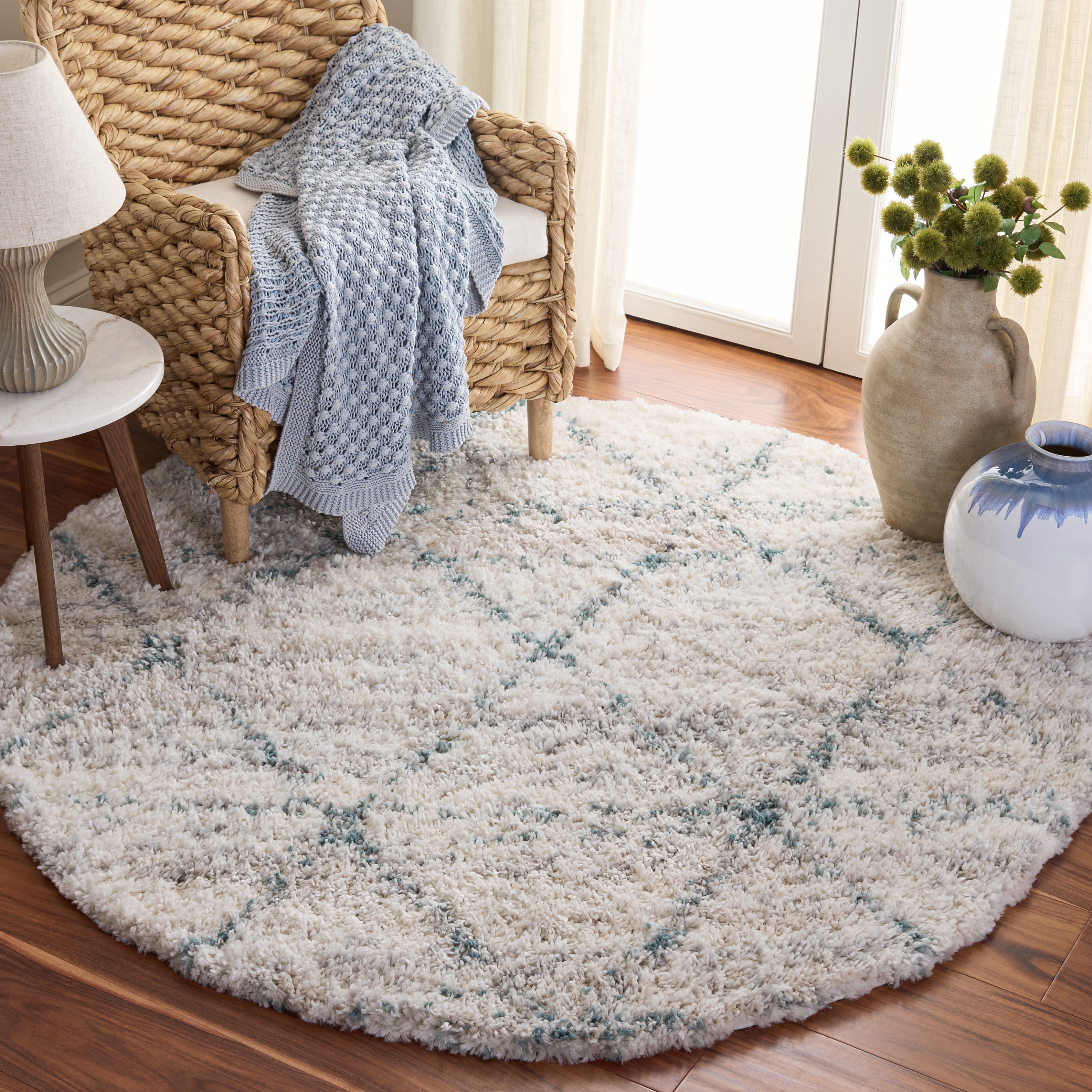 Safavieh Fontana Darina Diamond Shag Area Rug, Turquoise/Ivory, 5'3" x 5'3" Round