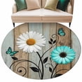 thumbnail image 2 of White Daisy Washable Round Area Rug 6 ft, Teal Flower Gray Wood Striped Butterfly Vintage Country , Soft Non Slip Rugs Stain Repellent Indoor Felt Carpet for Living Dining Room Bedroom Home Office, 2 of 9