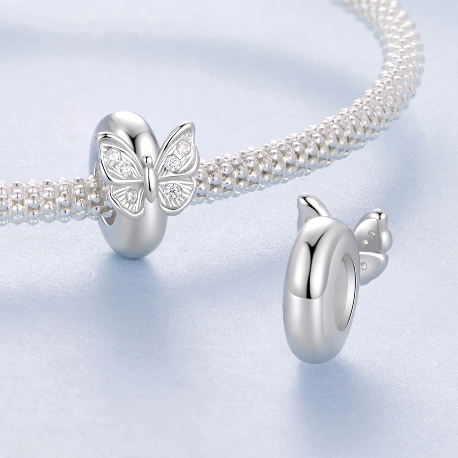 Butterfly Silicone Spacer Beads Charm, 925 Sterling Silver Accessory, Compatible with 3mm-4.5mm Bracelet