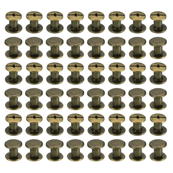 50 Sets Chicago Screws, M5x6mm Brass Plated Chicago Screw Phillips Binding Post Screw Rivets for Leather, Brown