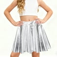 thumbnail image 2 of BOBOGOJP Girls Metallic Skater Skirts Shiny Flared Holographic Skort Silver for Size 5-6 Years, 2 of 4