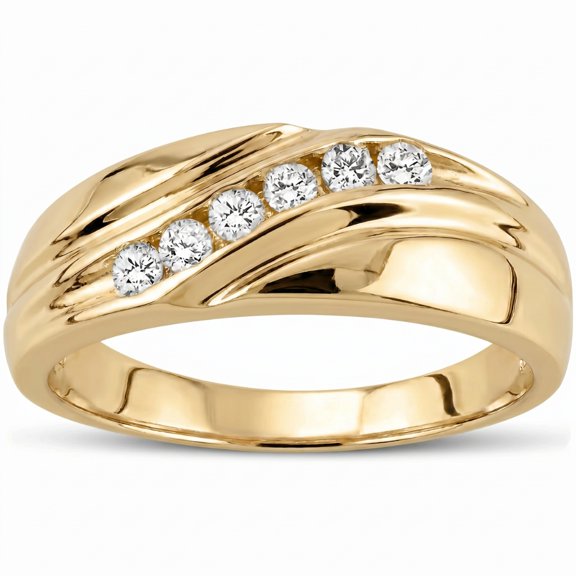 Pompeii Mens 14K Yellow Gold 1/4ct Diamond Wedding Ring Band (G/H,I1)