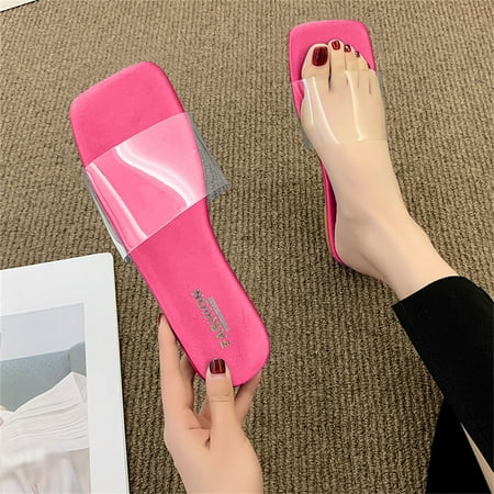 

Cathalem Fashion Spring And Summer Thick Heel Women Sandals Midlle Heel Rhinestone Hollow Buckle Casual Style Womens S Slippers Hot Pink 6.5