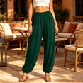 thumbnail image 6 of Women's Lightweight Cotton Straight Leg Yoga Pants, Mid Elastic Waist with Pockets, Soft Stretchy Lounge Pants for Casual, Workout, Travel, Womens Trousers | UKHCCC,Army Green L, 6 of 8
