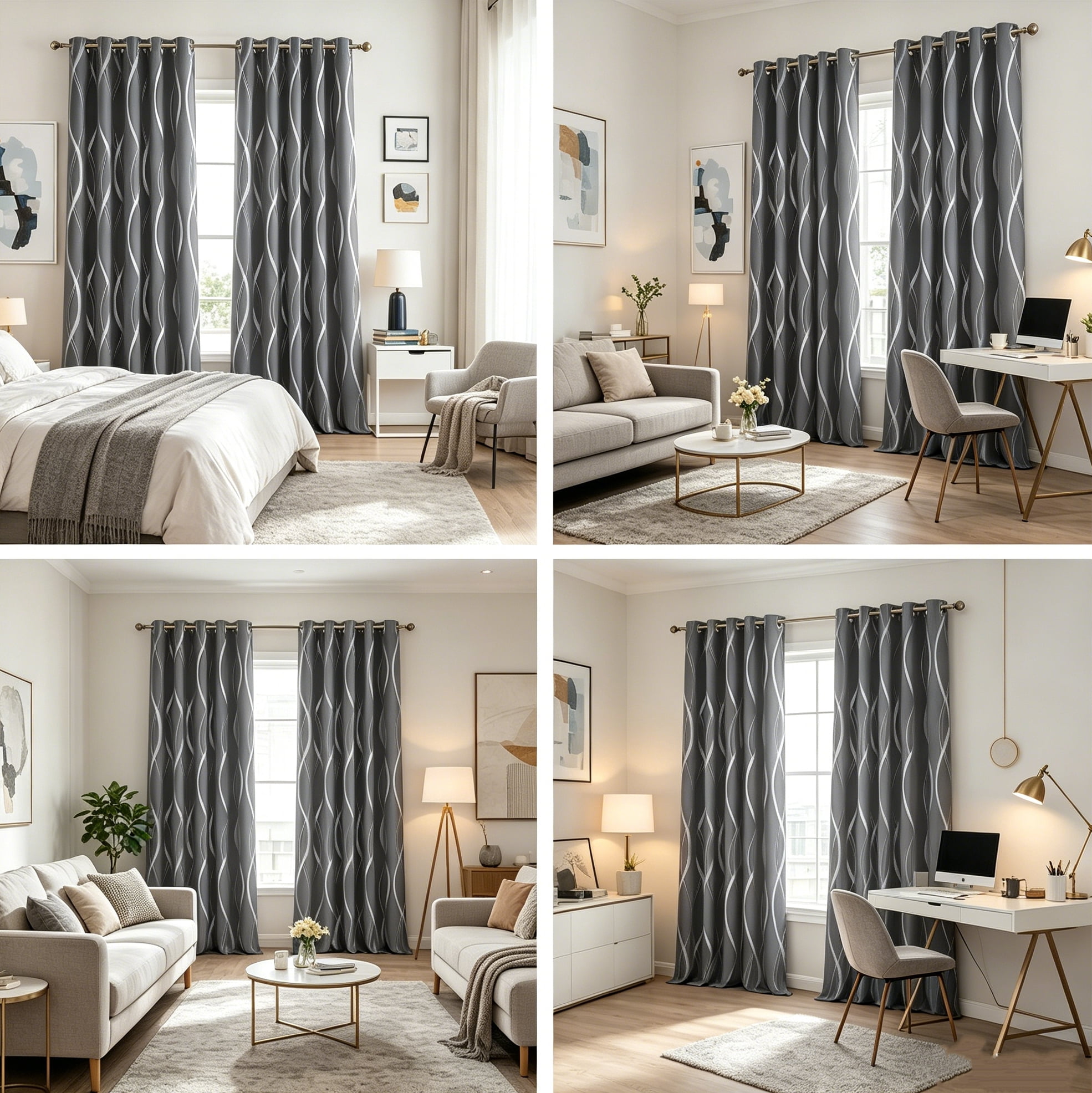 PANGTON VILLA Contemporary Gray Striped Modern Rod Pocket Blackout Curtain Panel Pairs Curtains, 52 x 84 (2 Panels)