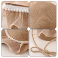 thumbnail image 3 of Circunferencia del sombrero de 52-54 cm Conjunto de sombrero de paja y bolso de paja con encaje de perlas de verano para niños Lindo sombrero para el sol para excursión, Caqui, 3 of 6