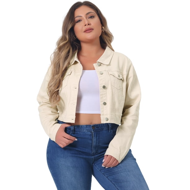 ChaqueDenim RecortaBotón Cerrado TalGrande PaMujer Beige XL