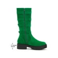 thumbnail image 6 of BLISSFUL STEP Women's Boots Goth Platform Knee High Buckle Chunky Heel Round Toe Faux Suede Boots Green 11, 6 of 8