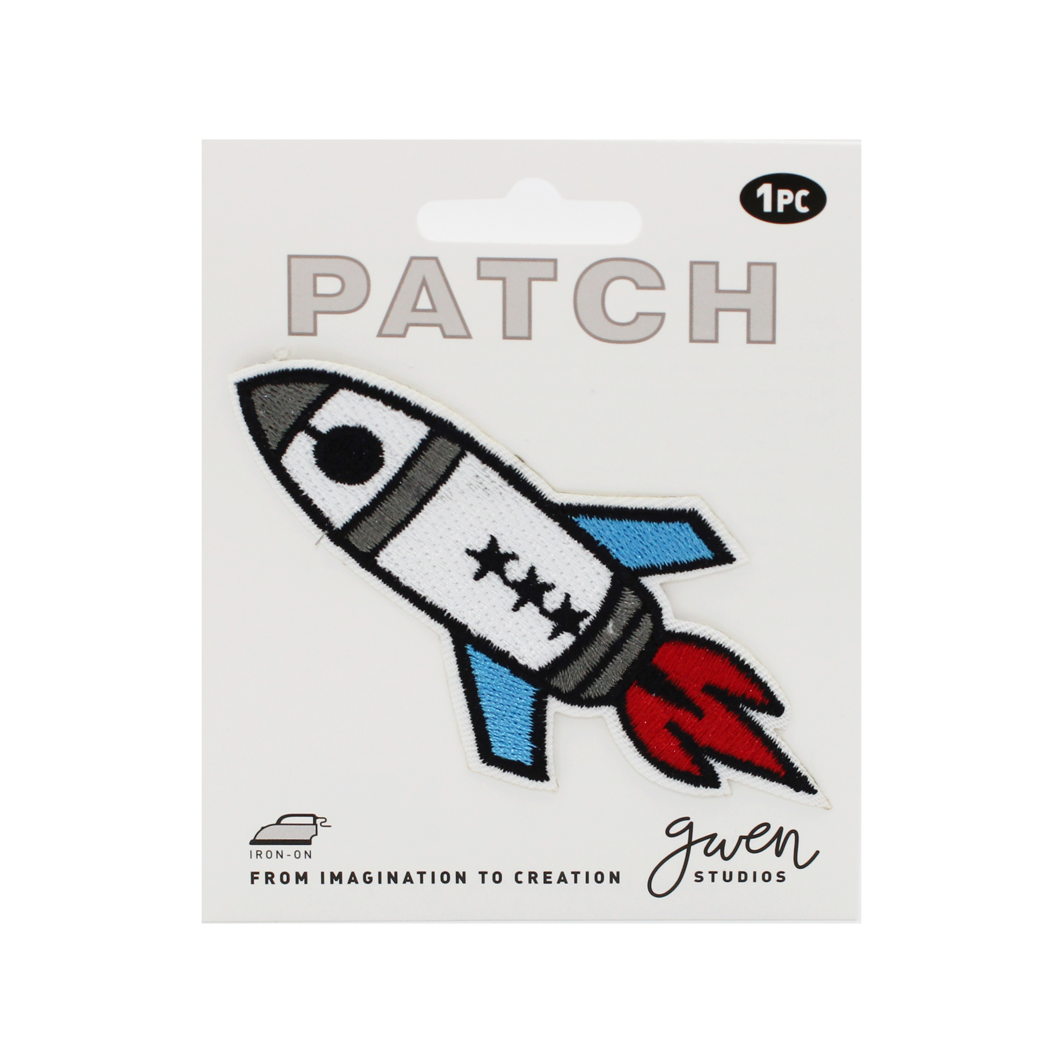 (2 pack) Gwen Studios Embroidered White Rocket Iron-on Patch Applique, 3.1" x 2.6"