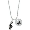thumbnail image 1 of Delight Jewelry Silvertone Black Clef Silvertone Script Initial Disc - U - Charm Necklace, 20"+3", 1 of 4
