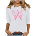 thumbnail image 2 of Alkepwun Breast Cancer Shirt for Women 3/4 Sleeve Tops Breast Cancer Awareness Tee Shirt Cancer Survivor T-Tops, 2 of 4