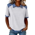 thumbnail image 2 of Womens Summer Tops Denim Patchwork Lapel Printed T Shirt Shirts, 2 of 6