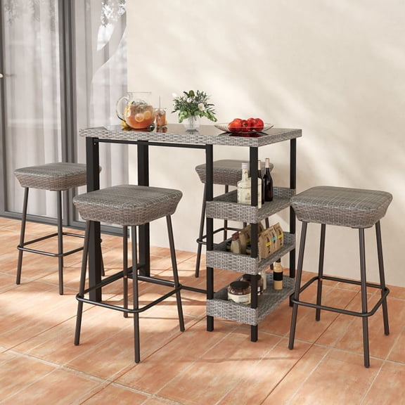 Chateauy 43.5 Inch Outdoor Bar Table with Tempered Glass Top, Weather Resistant Patio High Top Table for Backyard