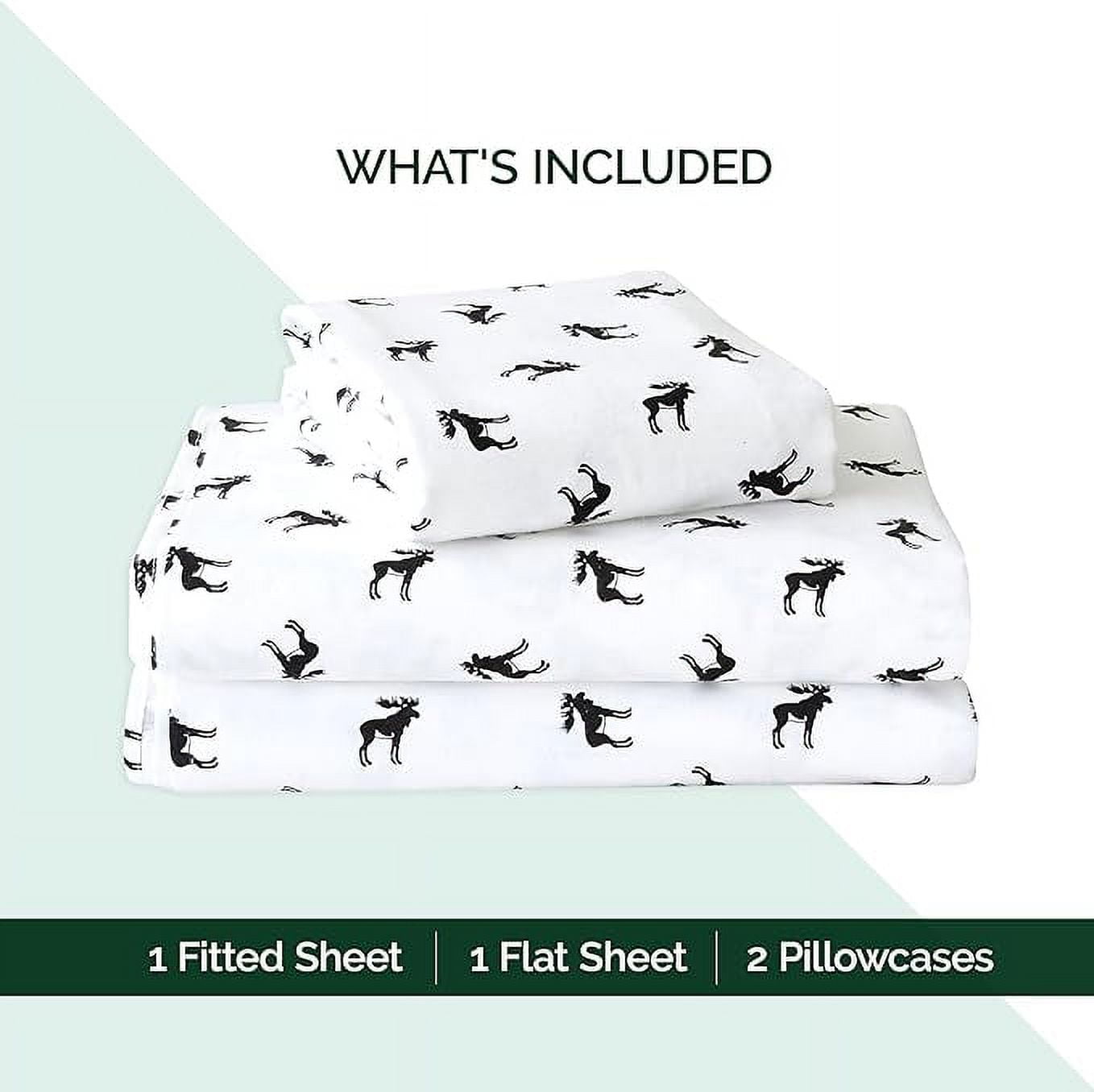 Elegant Comfort - 4 PIECE Holiday Christmas Flannel Cotton Sheet Set, Deep Pocket Fitted - Twin XL, Black Elk