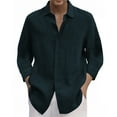 thumbnail image 6 of Zylarhe Mens Summer Shirts, Men 3/4 Sleeve Spring Summer Solid Casual Lapel Long Shirt Navy L, 6 of 6