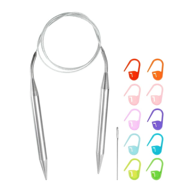 Uxcell Knitting Needles Size US 15(10mm) Circular Needle 39 Inch(100cm) Round Metal Stainless Steel Needle with Needles for Handmade Projects DIY Knitting
