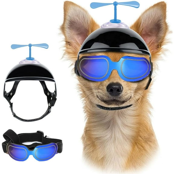 UOSIA Small Dog Goggles with Helmet Pet Sunglasses and Helmet Set,S,Blue