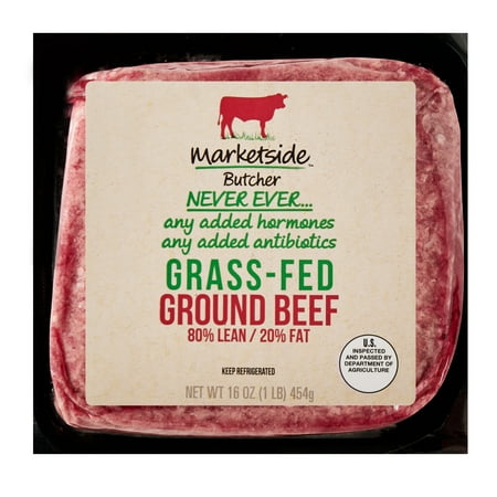 Marketside Butcher Grass Fed 80 Lean 20 Fat Ground Beef 1 Lb Walmart Com Walmart Com