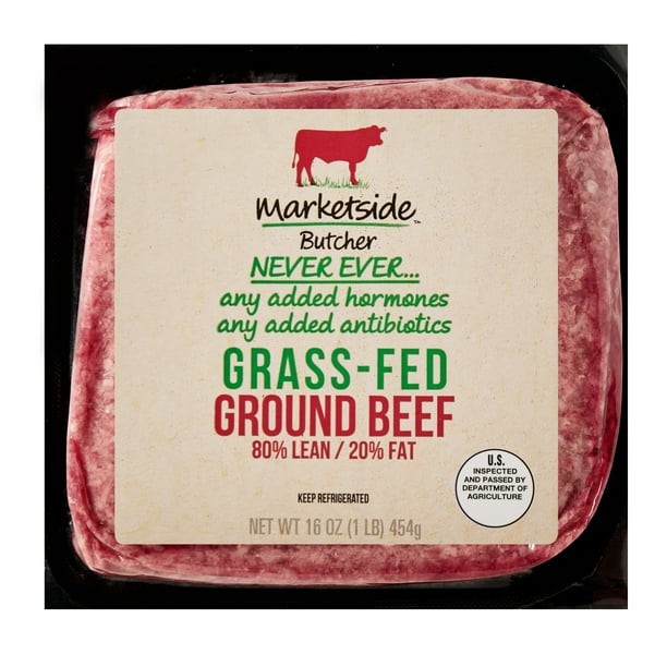 Marketside Butcher Grass Fed 80 Lean 20 Fat Ground Beef 1 Lb Walmart Com Walmart Com