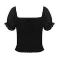 thumbnail image 4 of Mittory Women's Square Neck Shirred Eyelet Embroidered Puff Short Sleeve Ruffle Trim Blouse Crop Top, 4 of 8