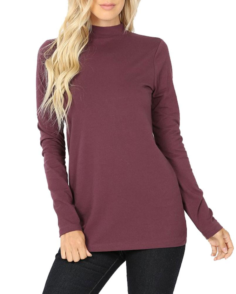Download Niobe Clothing - Womens Long Sleeve Cotton Mock Neck Turtleneck Top - Walmart.com - Walmart.com