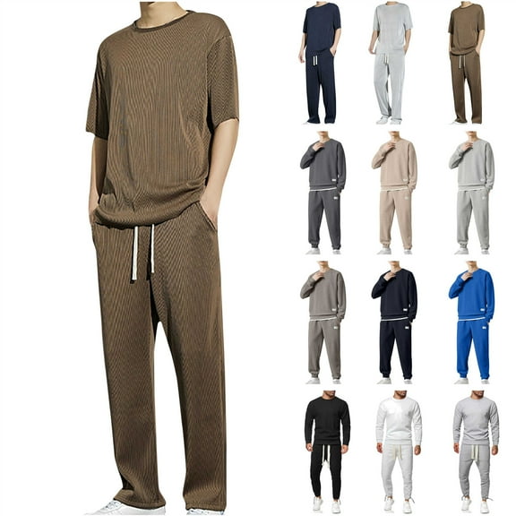 QATAINLAV Men's Big and Tall 2 Piece Matching Sets Loose Short Sleeve Tees Tops and Wide Leg Pants with Pockets Casual Outfits, Black, XXXL