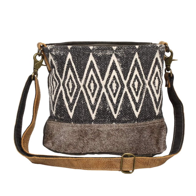Bandolera Myra Bag Azure de lona reciclada y piel de vacuno