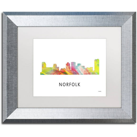 Trademark Fine Art 'Norfolk Virginia Skyline WB-1' Canvas Art by Marlene Watson, White Matte, Silver Frame
