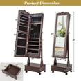 thumbnail image 2 of Gymax Rolling Jewelry Cabinet Armoire Full Length LED Mirror Lockable w/ Drawer Brown, 2 of 10
