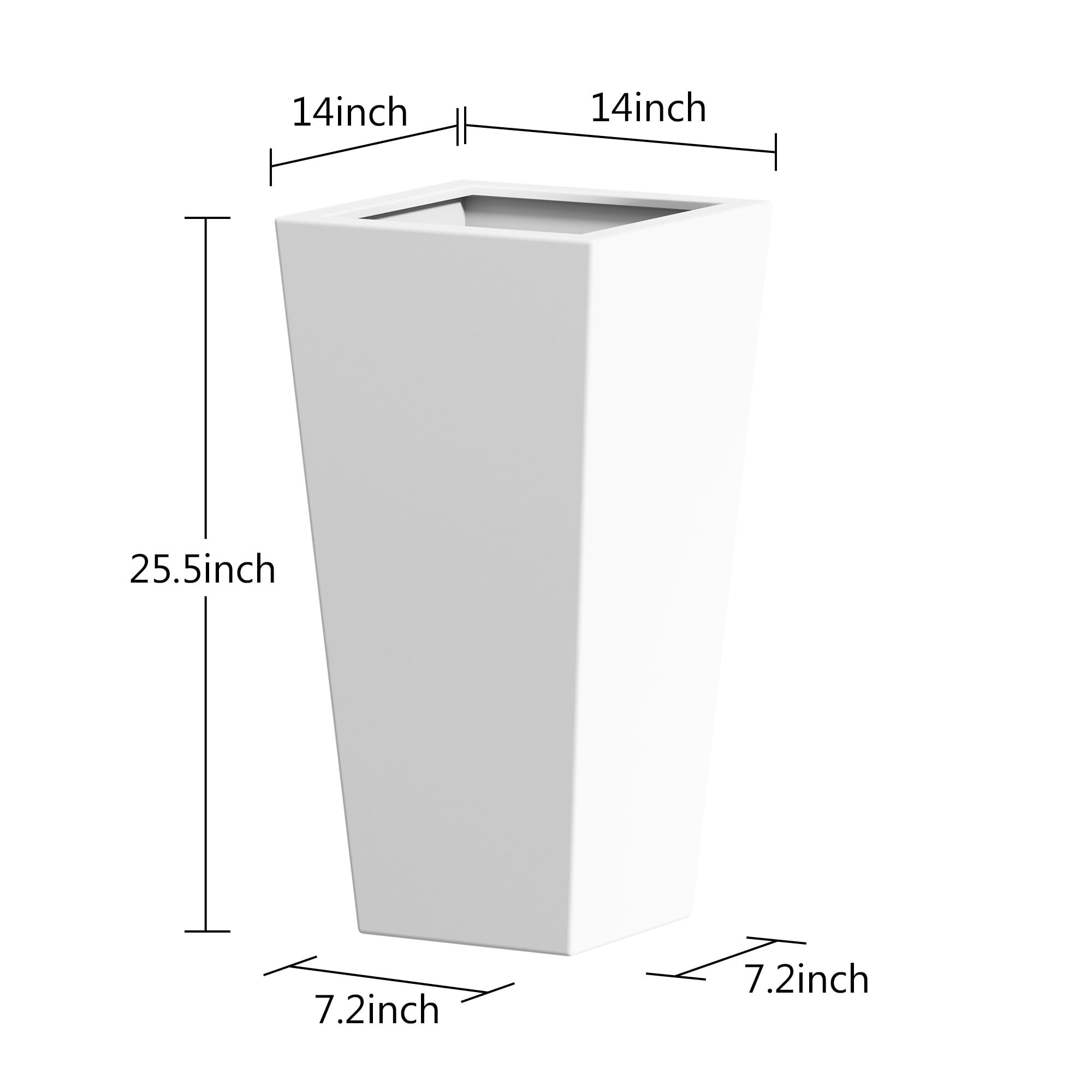MAYEERTY 25"H Metal Tapered Plant Pot, Large Planter with Drainage Hole & Rubber Plug for Indoor Patio Garden, White