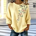thumbnail image 5 of NTACZA Cotton And Linen Women’s Summer Tops Crew Neck Floral Casual Blouses 3/4 Sleeve Relaxed Fit Shirts for Women, 5 of 7