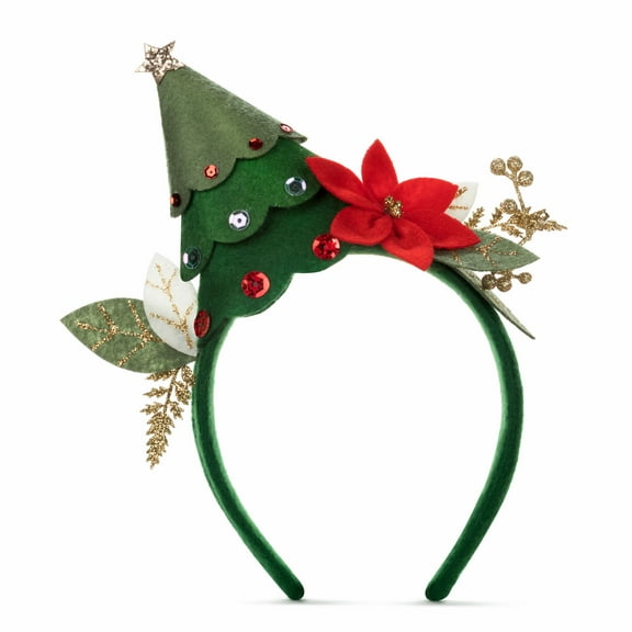 DEMDACO Glitter Christmas Tree Green, Red, and Gold Tone One Size Holiday Headband