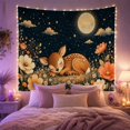 thumbnail image 2 of Sleeping Fawn on Wildflowers with Moonlit Sky, Dreamy Illustration for Animal Lovers, Nature Wall Decor, Halloween Gift, Tapestry Wall Hanging for Bedroom and Living Room, 2 of 7