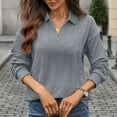 thumbnail image 4 of MIXUE Boho Tops For Women Autumn Winter Solid Color V Neck Lapel Long Sleeve Casual Basic Pullover Shirts For Women T-shirts Activewear,Gray,XL, 4 of 7