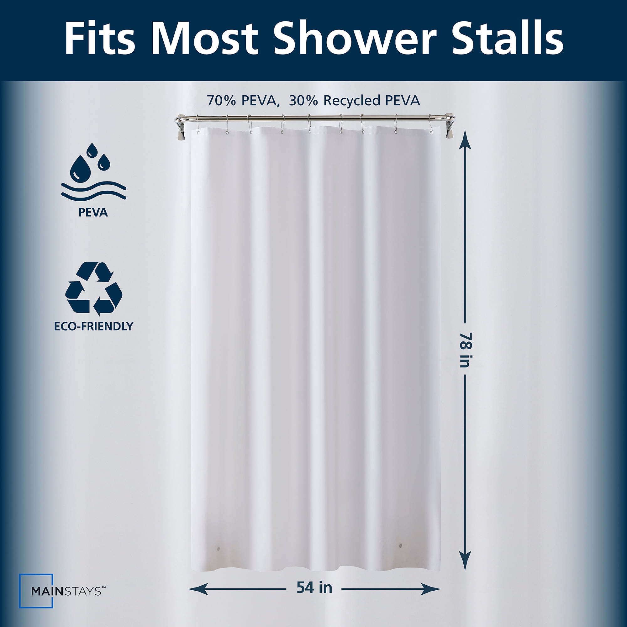 (3 pack) Mainstays Medium Weight PEVA Stall Sized Shower Curtain Liner, 54" x 78" – Frosty