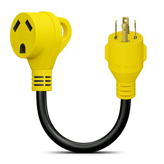 Leisure Cords RV Generator Adapter with 30 Amp 4 Prong Locking Male Plug to RV 30 Amp Female Standard Connector (4-Prong)