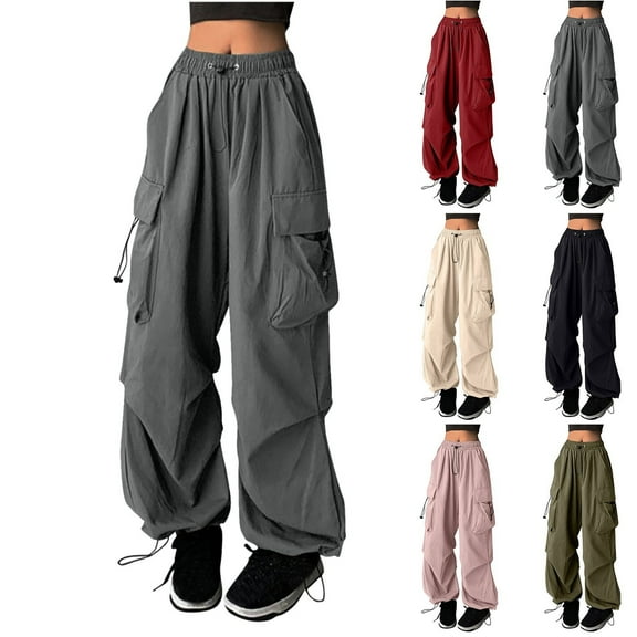 ATENAR Womens Pants,Cargo Pants for Women,Pockets,Drawsting,Comfort Fit,Solid,Cotton,Gray,3XL(US:14)