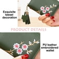 thumbnail image 3 of Cartera corta estilo estudiante para niña con bordado de cuero PU y flores, color verde, 3 of 5