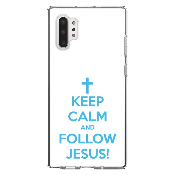 DistinctInk Clear Shockproof Hybrid Case for Galaxy Note 10 PLUS (6.8" Screen) - TPU Bumper, Acrylic Back, Tempered Glass Screen Protector - Keep Calm and Follow Jesus - Christ