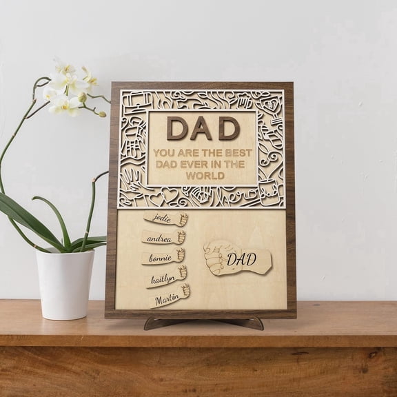 Personalized Father's Day Gift for Dad, Custom Wooden Plaque with Kids Names, Best Dad Ever Family Keepsake Sign