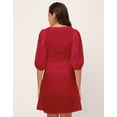 thumbnail image 4 of Moomaya Solid Color Shift Dress, V-Neck Balloon Sleeve Casual Evening Dress, 4 of 8
