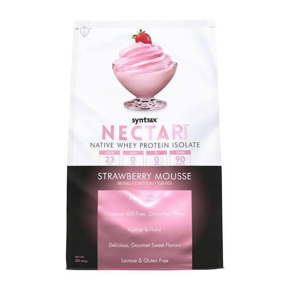 Syntrax Nectar Sweets, Strawberry Mousse, 2 lbs. Native Whey Protein Isolate Powder, offers a Gourmet Sweets Flavor