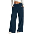 thumbnail image 2 of QTSHPN Womens Pants High Waist Wide Leg Stretch Fashion Jeans with Pockets Elastic Waistband Loose Fit Straight Long Denim Trousers Pants for Women Dark Blue S, 2 of 5