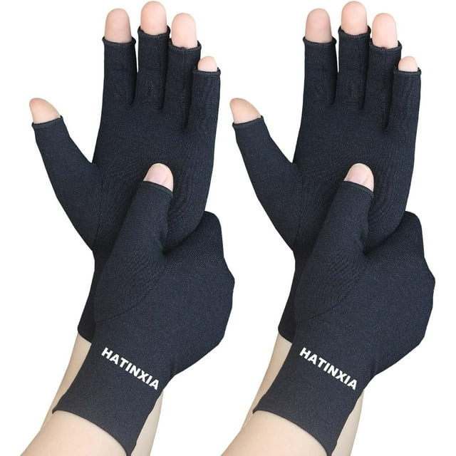 GHSDFBB 2 Paires Gants d'Arthrite pour Femmes pour la Douleur, Gants de Compression pour la Main pour le Canal Carpien, Rhumatoïde, Tendinite, Gants Sans Doigts pour les Douleurs d'Arthrite, RSI, Saisie pour Hommes (Noir Pur + P