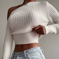 thumbnail image 2 of JGGSPWM Women's Off Shoulder Long Sleeve Sweater Pullover Blouse Solid Color Ribbed Knit Sweater for Women White M, 2 of 8