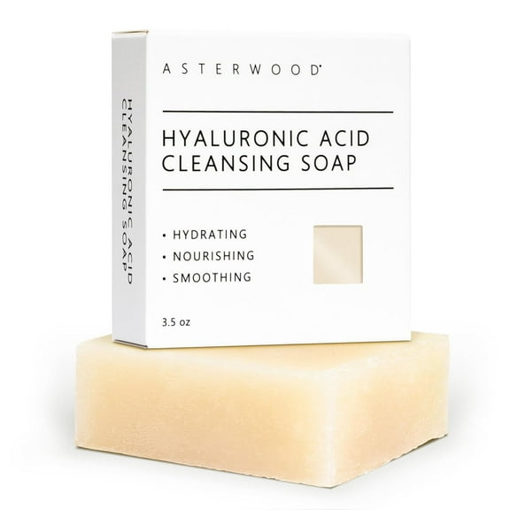Asterwood Hyaluronic Acid Cleansing Face Soap - Collagen Boosting, Hydrating, Plumping, Soothing - Fragrance-Free - Suitable for Sensitive Skin - 3.5 Oz