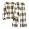 thumbnail image 2 of Two Piece Plaid Set for Women Long Sleeve Crew Neck Tops Wide Leg Pants Fall Winter Thicken Warm Soft Lounge Home Wear (L, Khaki), 2 of 7