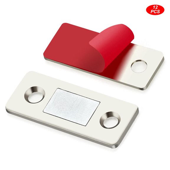 12 Pack Ultra Thin Cabinet Door Catch Stainless Steel Cabinet Door Catch Cabinet Magnets Adhesive Drawer Latch Cabinet Magnetic Catch for Kitchen Closet Door Magnet Stick on Cupboard Wardrobe