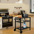 thumbnail image 4 of Outdoor Grill Cart with Wheels,Heavy Duty 3 Tier BBQ Prep Table, Compact Storage,Hooks and Durable Steel Frame,Mobile Kitchen Island for Grilling, Pizza Oven and Griddle,Black, 4 of 7